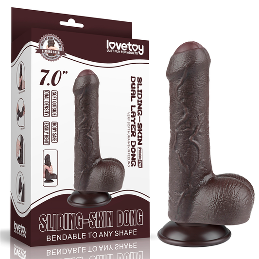 Dildo Realista 7'' Sliding Skin Dual Layer Dong Black