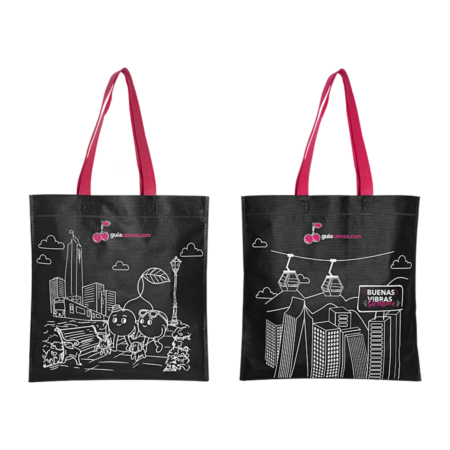 Bolsa Plana Buenas Vibras Negra 37 cm X36 cm