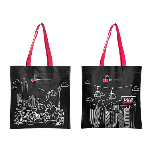 Bolsa Plana Buenas Vibras Negra 37 cm X36 cm